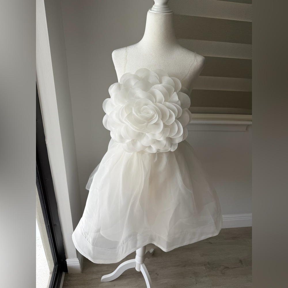 Main Strip White Tulle Mini Dress 3D Flower Corset Fit & Flare Dress